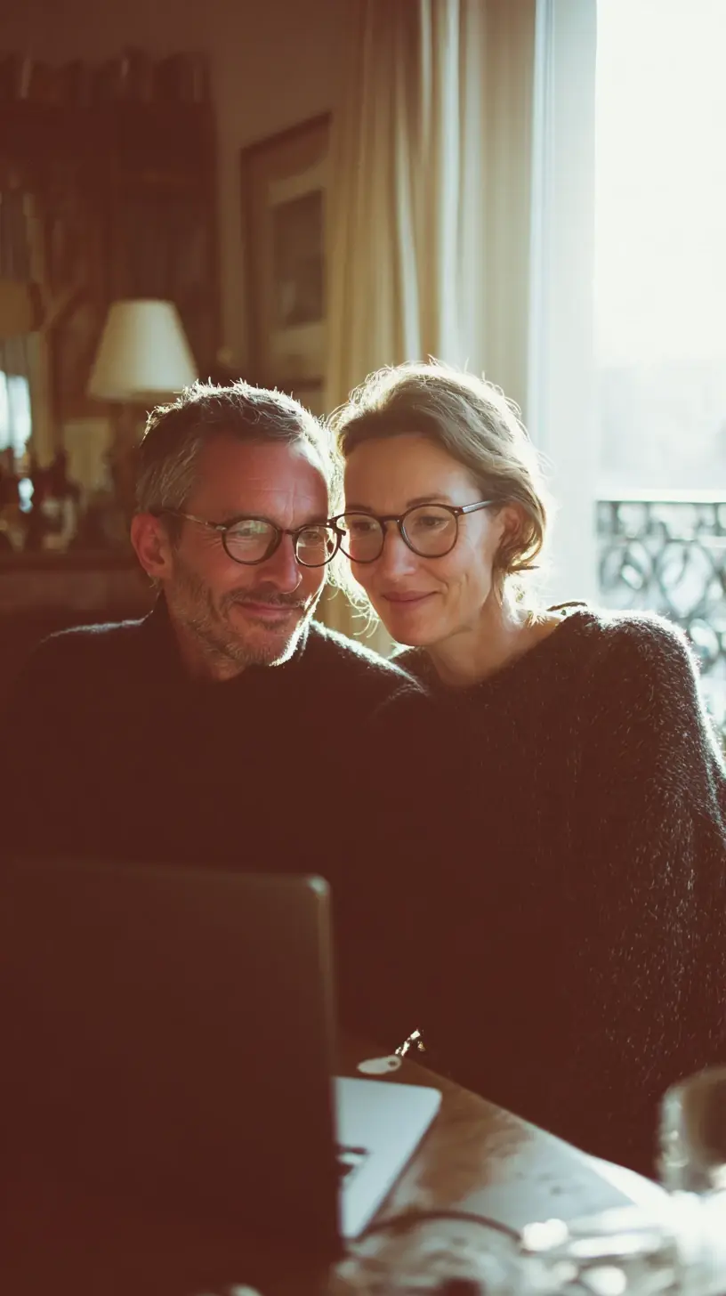 Un couple examine ses comptes ensemble sur un ordinateur à la maison, avec un budget qui repart